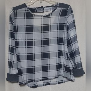 Wild Blue Sadie Robertson sheer top blouse black white plaid size medium EUC